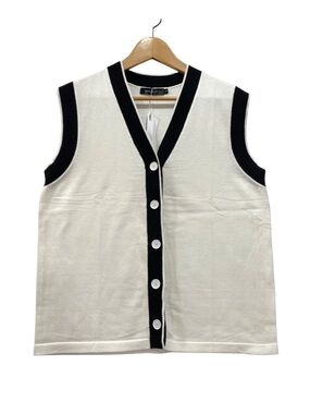 NWT Merokeety Sweater Vest Button Front Black and White Women's Small